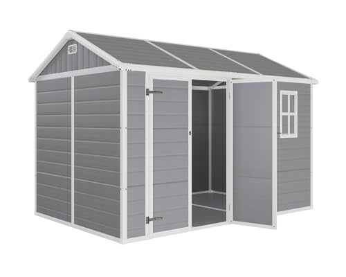 Outdoor Resin Storage Shed with Floor, Windows & Air Vents, Grey I86538