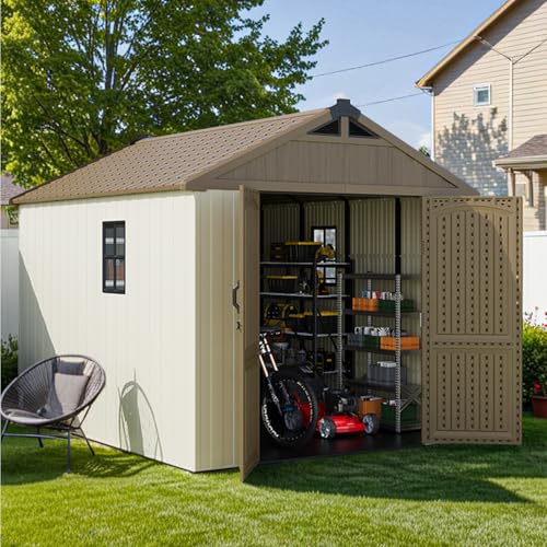 Outdoor Plastic Storage Shed with Floor, Window and Lockable Door A4787