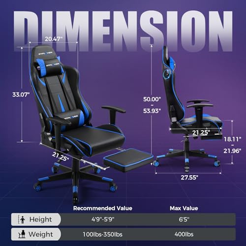 Gaming Chair with Speakers, Recliner with Footrest, Height Adjustable I3670