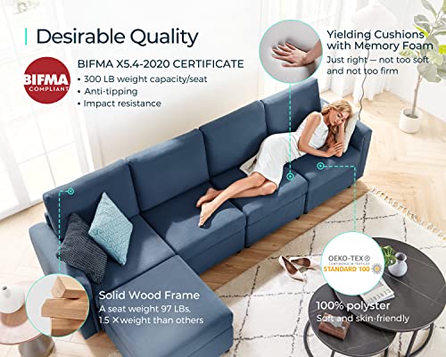 Modular Sectional Sofa with Storage, U Shaped Couch, Blue Y4358