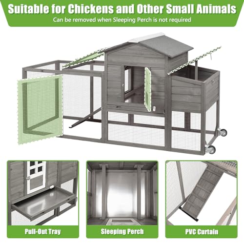 Wooden Chicken Coop with Nesting Box, Waterproof Roof, Removable Tray D22794