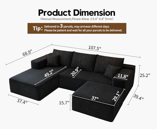 Modular Sectional Sofa with Ottoman, U-Shaped Deep Seat Couch for Living Room O870