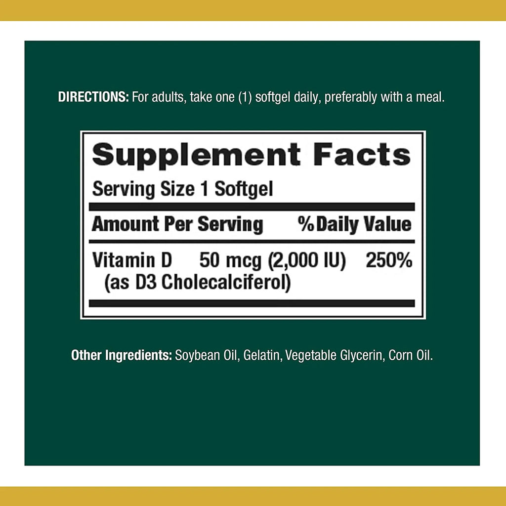 Vitamin D3 Softgels, 2000 IU, 150 Ct, 2 Pack B20020