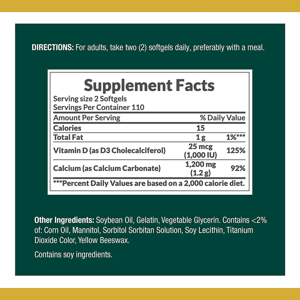 Calcium 1200mg with Vitamin D3 Softgels, 220 Count (Pack of 3) L24847