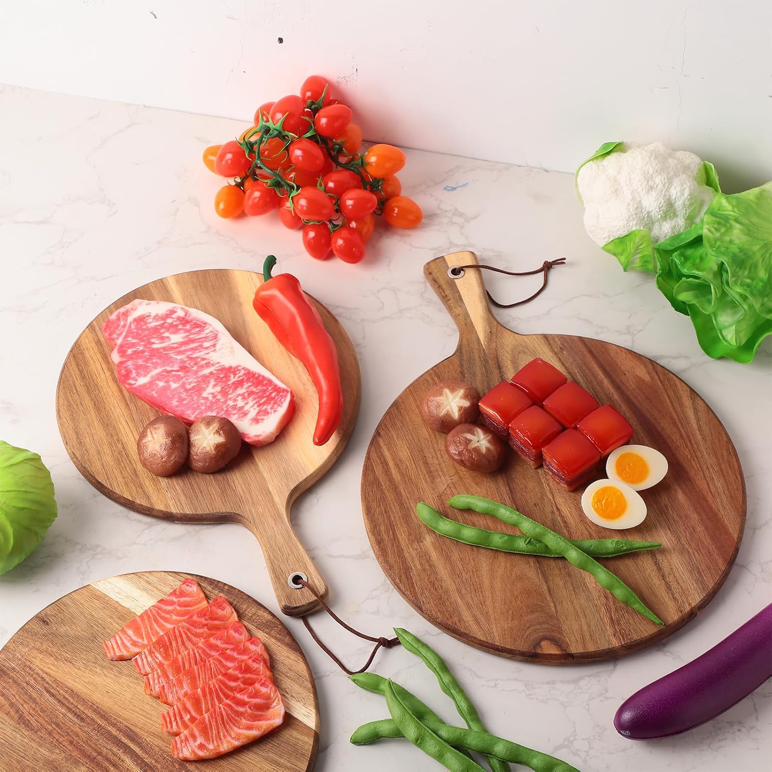 Acacia Wood Cutting Board with Handle, 2 Sizes for Serving Z991340