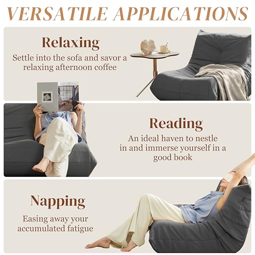 Bean Bag Chair for Adults, Suede & Microfiber Corner Lounge Sofa, 3-Seater, Beige F9802