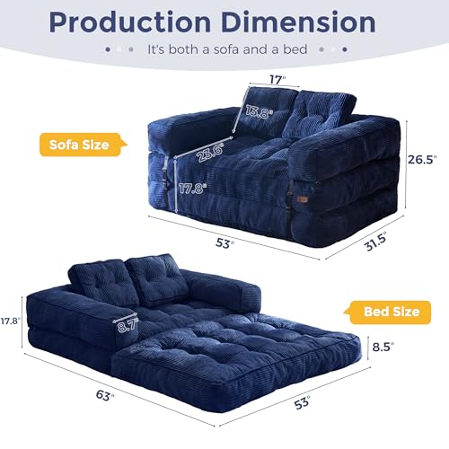 Folding Sofa Bed, L-Shaped Convertible Sleeper Couch with Armrest and Pillow, Dark Grey M375676