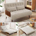 Convertible Chair Bed Sleeper for Adults, Linen with Wooden Arms & Pillows, Foldable Single Futon Sofa Bed Q683821