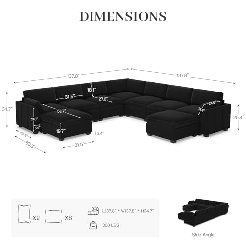 Extra Large Modular Sectional Sofa, 4-Seater L Shaped Couch, Velvet Convertible for Living Room L139