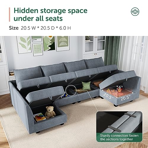Modular Sectional Sofa U Shaped Couch with Storage Seat, Bluish Grey U352489
