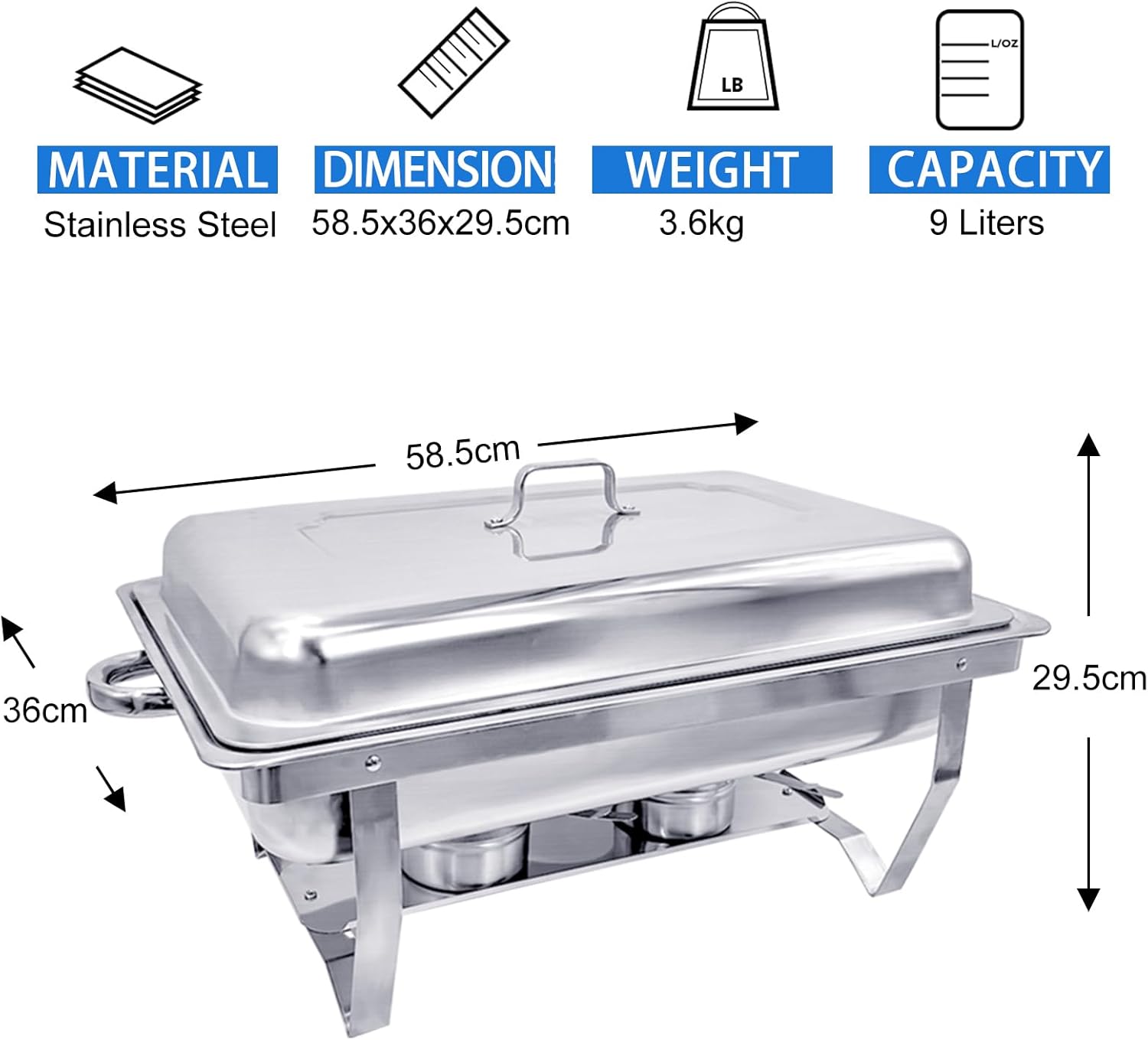Chafing Dish Buffet Set 4 Pack 8QT Half Size Food Warmer Chafer with Water Pan W2468