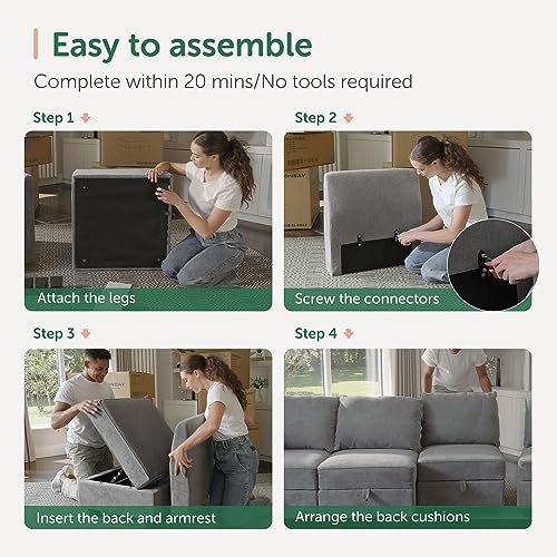 Modular Sectional Sofa with Storage, Grey Z479035