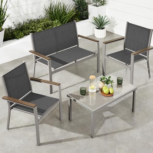 Outdoor Textilene Patio Conversation Set with Loveseat and Coffee Table V736