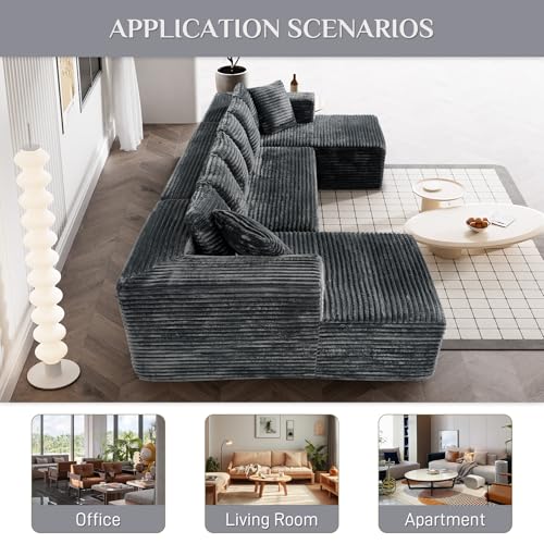 Modular Sectional Sofa with Chaise Lounge, Corduroy Memory Foam, Black Z82307