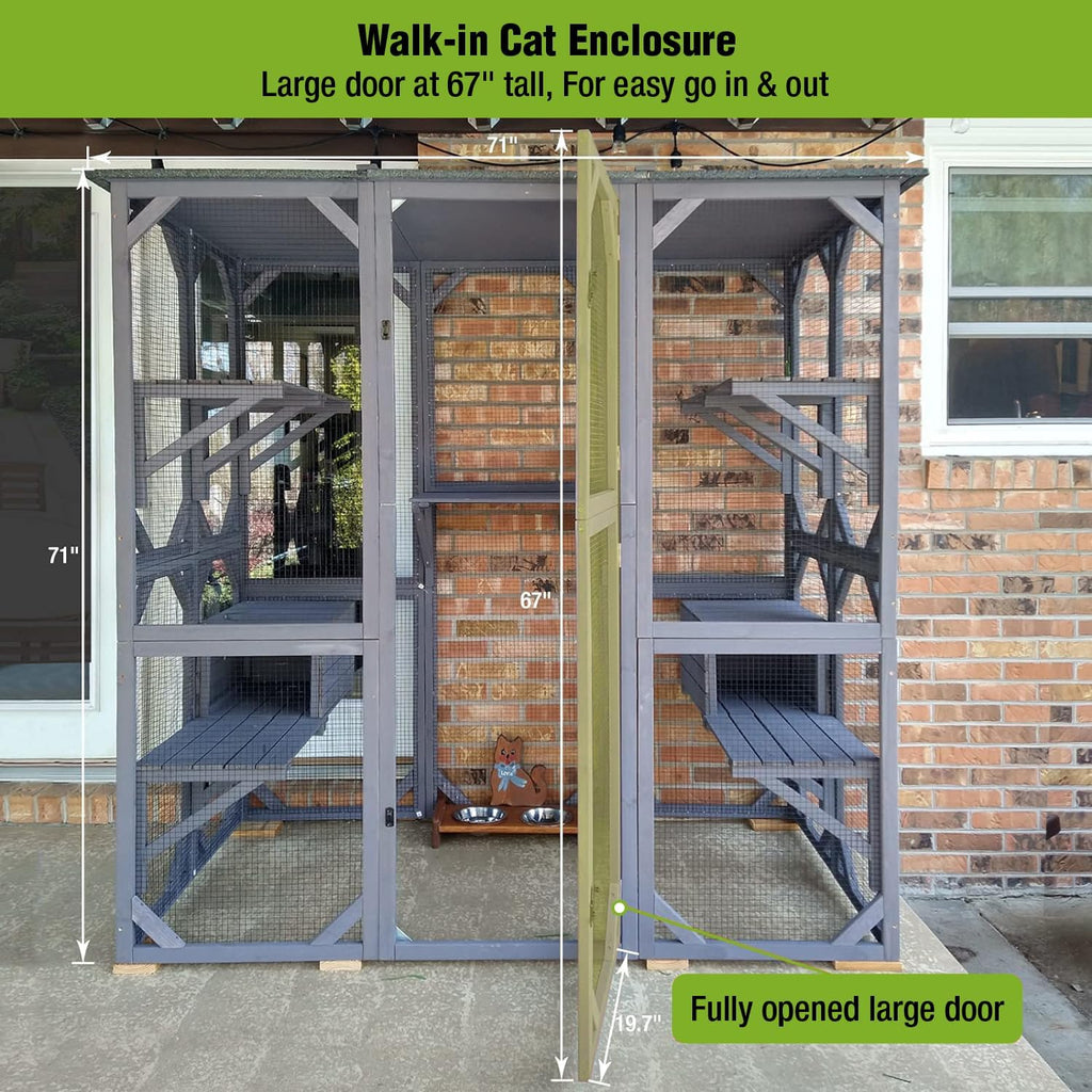 Large Catio Outdoor Cat Enclosure with Door, Platform & Small House X250