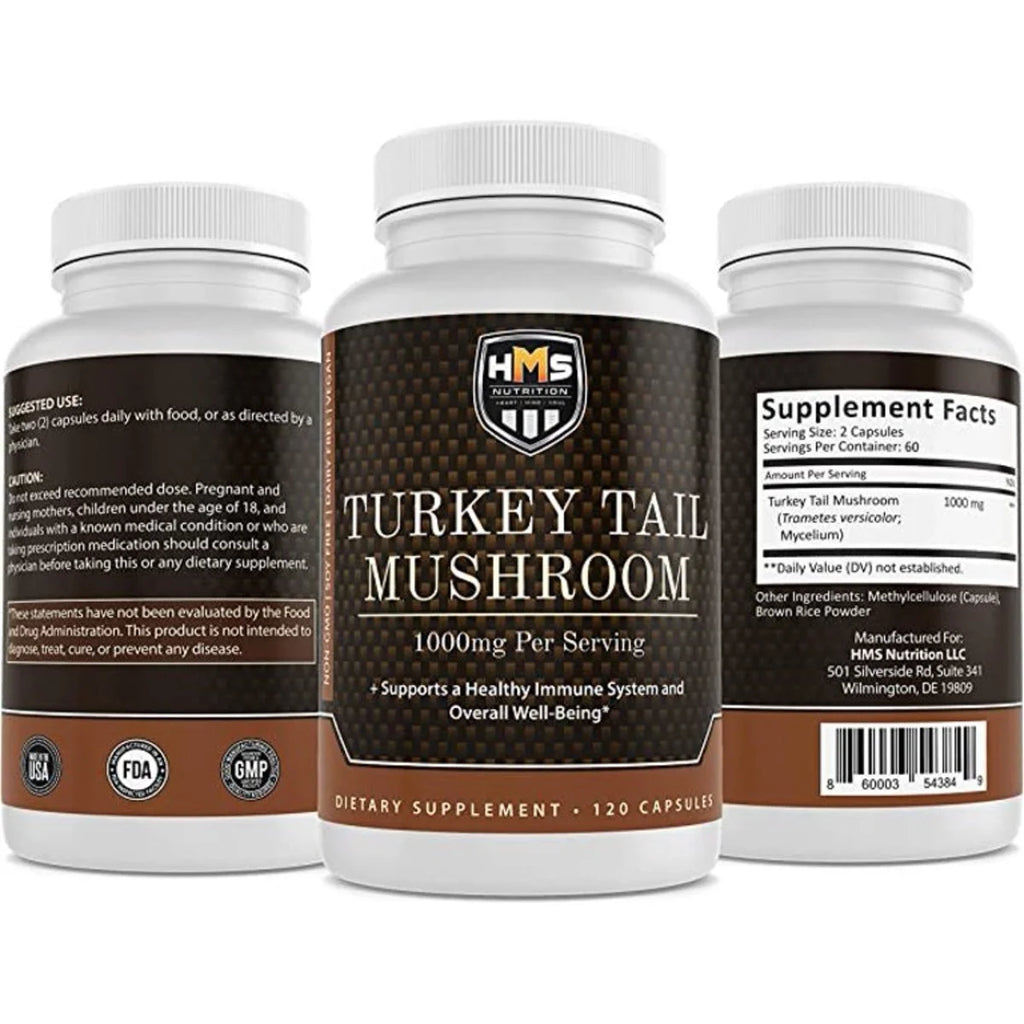 Turkey Tail Mushroom 1000mg Capsules Non-GMO Vegan U58375