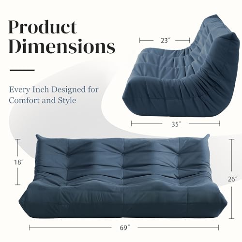 Bean Bag Chair for Adults, Suede & Microfiber Corner Lounge Sofa, 3-Seater, Beige F9802