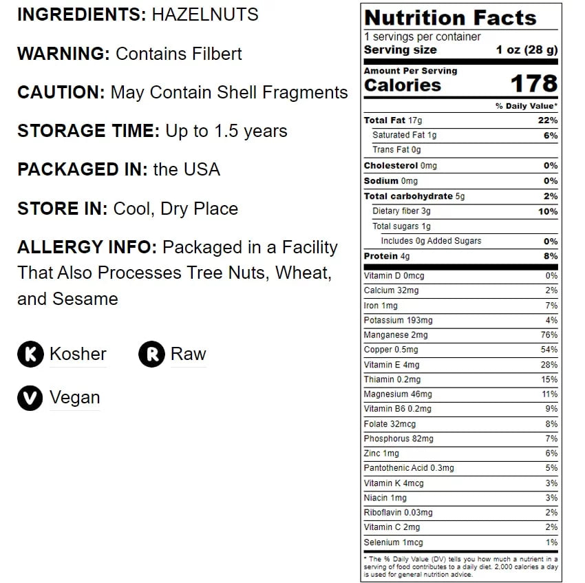 Raw Hazelnuts, 2 Pounds I7379