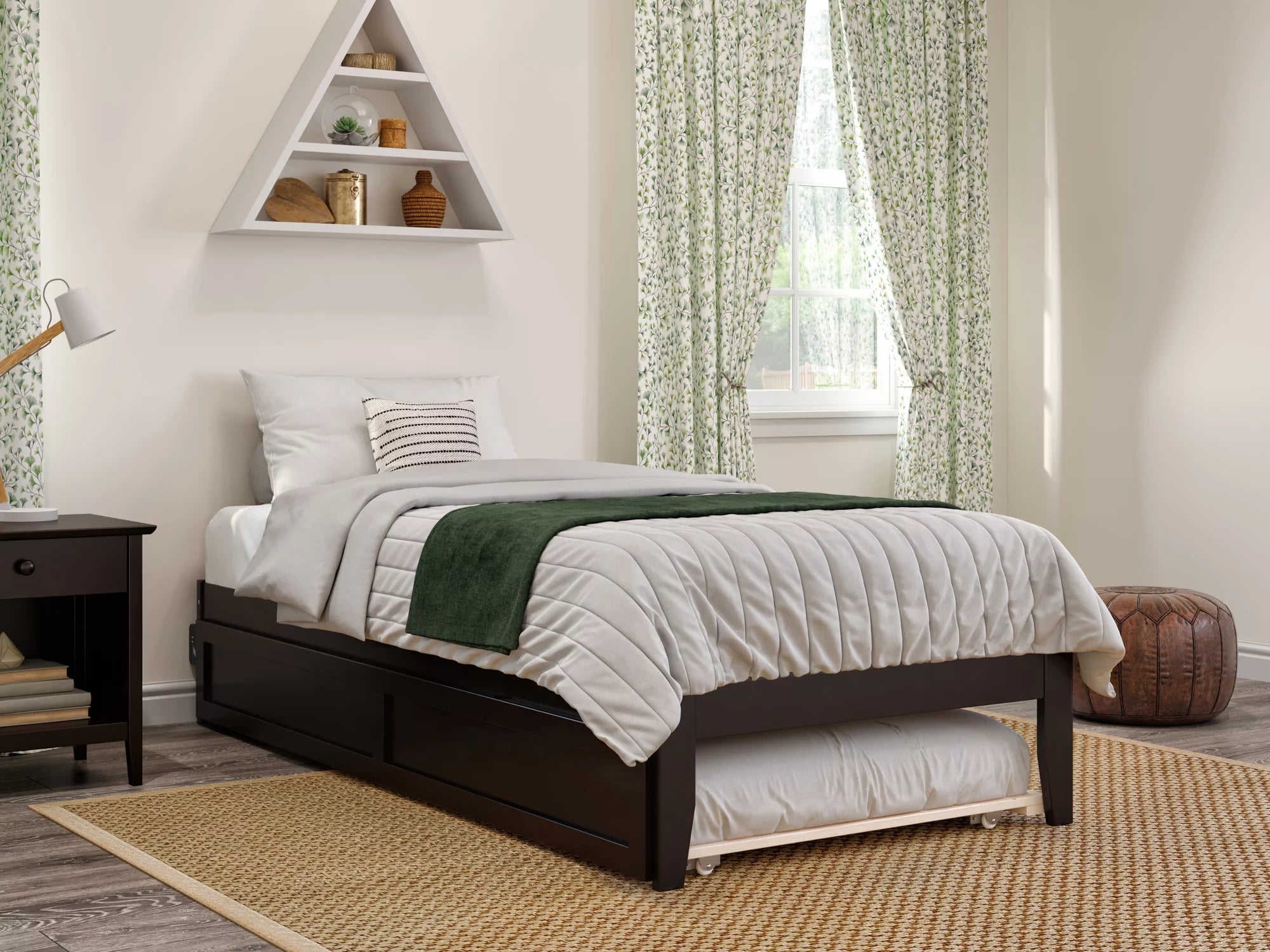 Wood Platform Bed Frame with Trundle, Espresso N978949