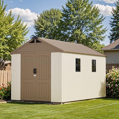 Outdoor Plastic Storage Shed with Floor, Window and Lockable Door A4787