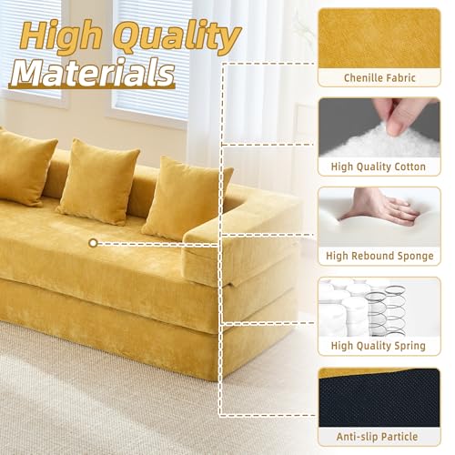 Corduroy Convertible Sleeper Sofa Bed with Pillow, Beige O72530