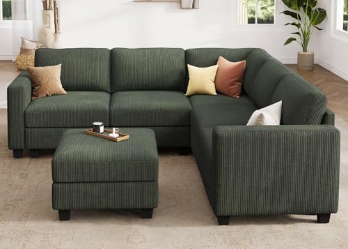 Corduroy Modular Sectional Couch with Storage, L-Shaped, 6 Seater, Dark Gray X823135