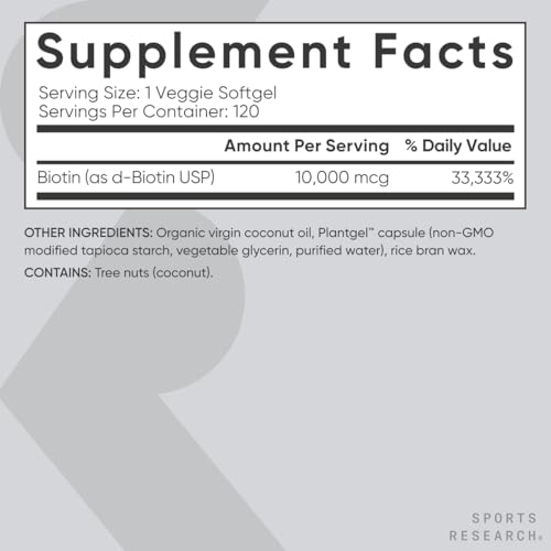 Vegan Biotin 10,000mcg with Coconut Oil Softgels T3327