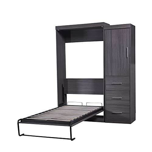 Twin Murphy Bed Wood Wall Bed Foldable into Cabinet I90167