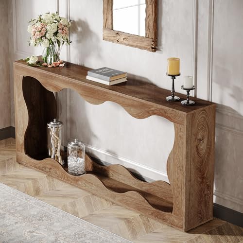 Farmhouse Console Table with Storage, Couch Table Behind Sofa, Narrow Hallway Stand, Brown K521