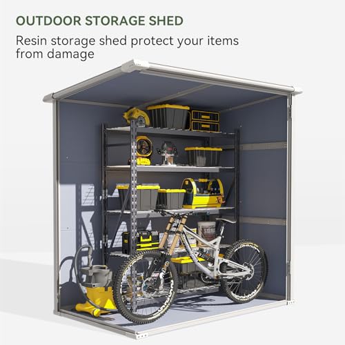 Outdoor Storage Shed with Window, Resin Garden Tool Shed with Lockable Doors W5772
