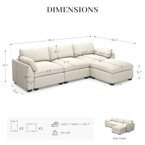 Extra Large Modular Sectional Sofa, 4-Seater L Shaped Couch, Velvet Convertible for Living Room L139