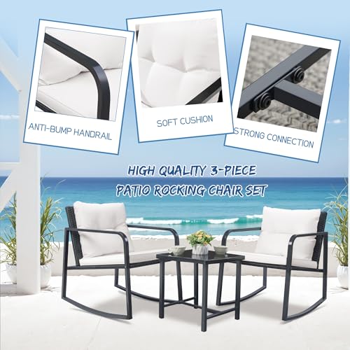 3 Piece Rocking Wicker Bistro Set with Glass Coffee Table J90293