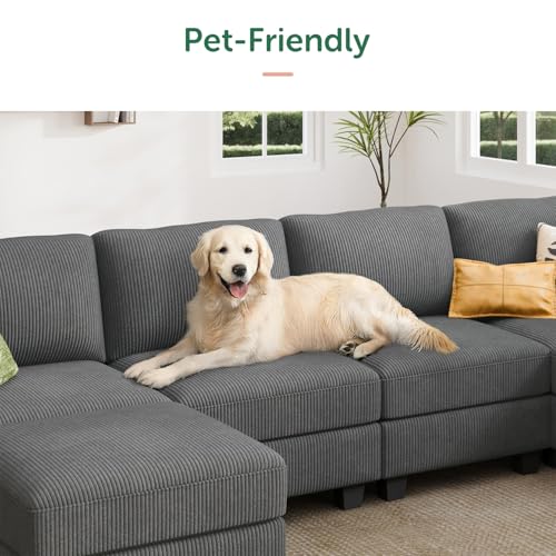 Corduroy Modular Sectional Couch with Storage, L-Shaped, 6 Seater, Dark Gray X823135