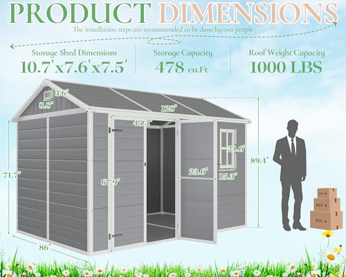 Outdoor Resin Storage Shed with Floor, Windows & Air Vents, Grey I86538