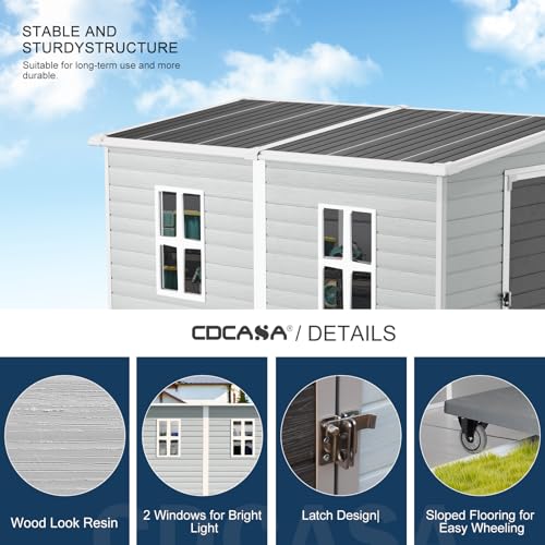 Resin Storage Shed, Waterproof Outdoor Shed with Floor, Lockable Door & 2 Windows G278