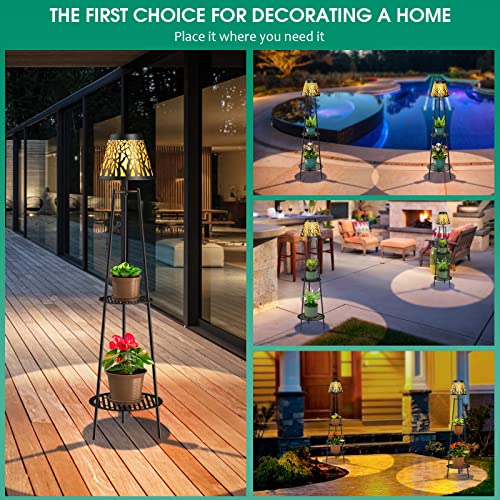 Solar Lights Outdoor with Plant Stands, Metal Tripod Patio Lamp B77585