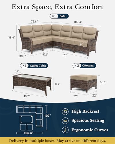 Outdoor Wicker Conversation Set with Cushions, 7 Pieces P4930