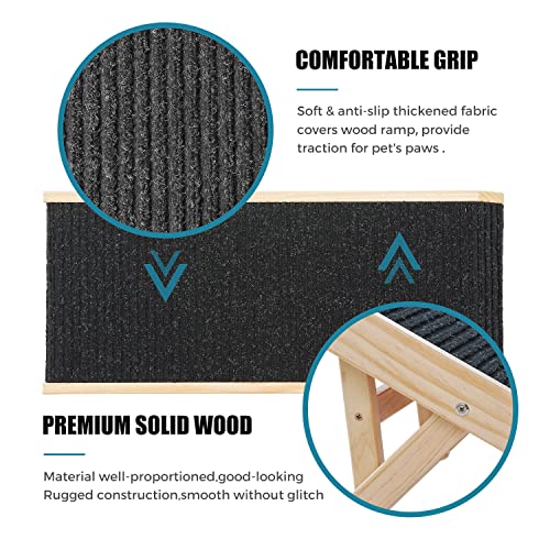 Adjustable Wooden Pet Ramp for Small Dogs, Folding with Non-Slip Carpet Surface B695