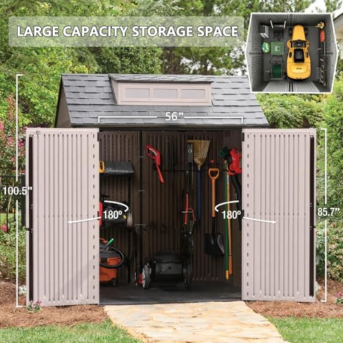 Outdoor Resin Storage Shed with Floor, Weatherproof, 7x7 FT U80308
