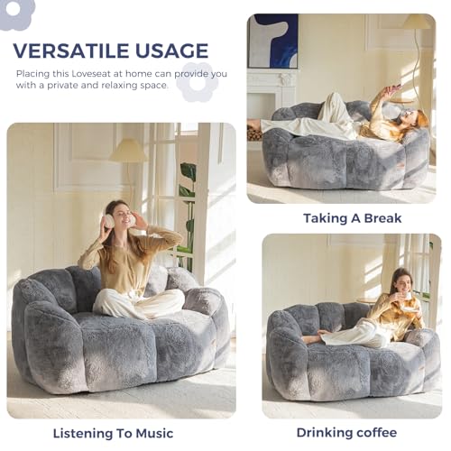 Floral Shaped Bean Bag Sofa for Adults, Faux Fur Floor Chair, Beige U8616