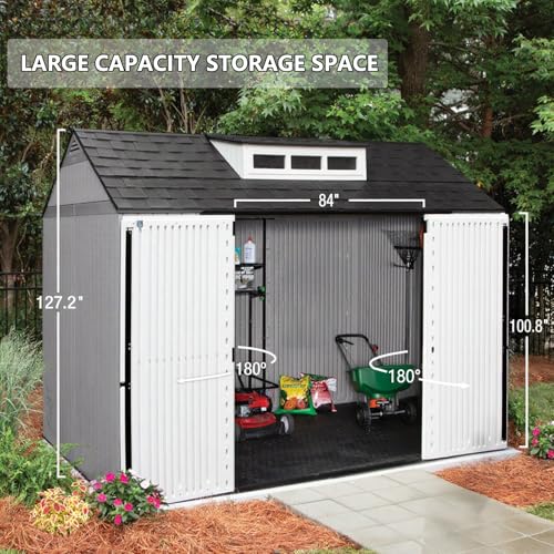 Outdoor Resin Storage Shed with Floor, Weatherproof, 7x7 FT U80308