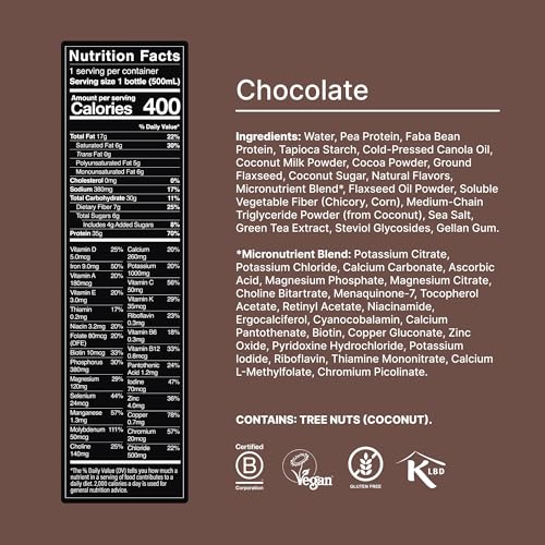 Chocolate Meal Replacement Drink, High Protein, Plant Based, 16.9 Fl Oz (12 Pack) T510