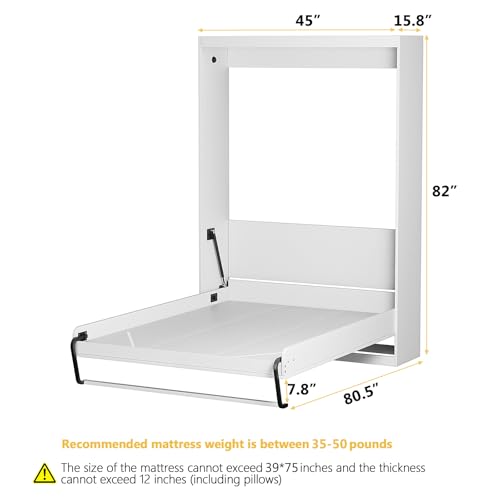 Twin Size Murphy Wall Bed, White, Space-Saving X16799