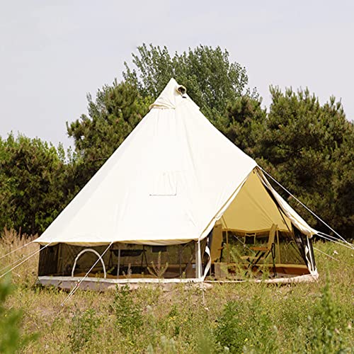 Canvas Bell Tent with Stove Jack, 4 Season Waterproof Glamping Tent for Family Camping Z34980