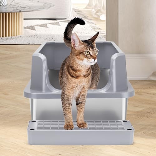 Enclosed Stainless Steel Cat Litter Box with Scoop, High Sided, Anti-Leakage, Easy Cleaning I97563