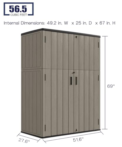 Outdoor Vertical Storage Shed, 57 Cu.ft, Waterproof, Lockable, Brown G868262