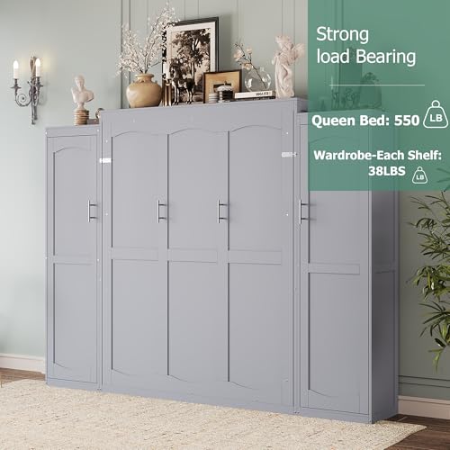 Murphy Bed with Two Wardrobes and Storage Shelf for Small Bedrooms A623