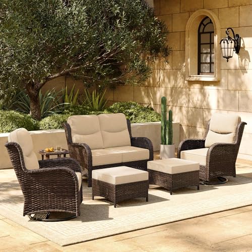 Outdoor Wicker Conversation Set with Cushions, 7 Pieces P4930