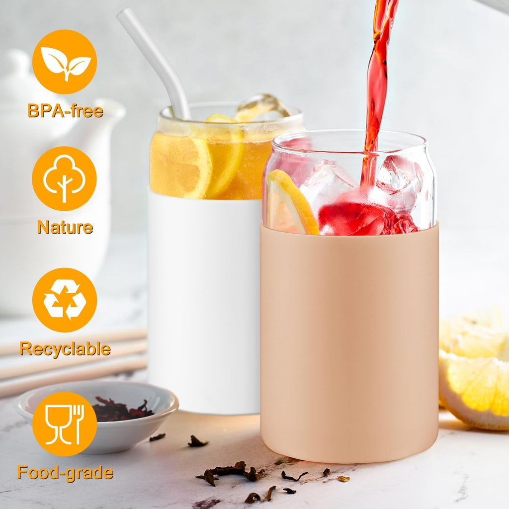 Glass Cups with Bamboo Lids and Straws, 16oz, 2 Pack F41865