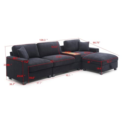 Modular Sectional Sofa with Ottoman, U-Shaped Lounge Couch H930